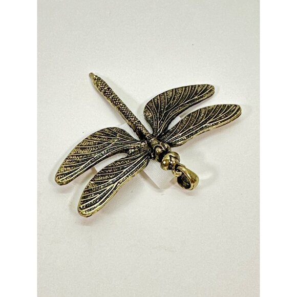 Brushed Gold Tone Large Dragonfly Pendant- 3x2.5 inches - Picture 1 of 4